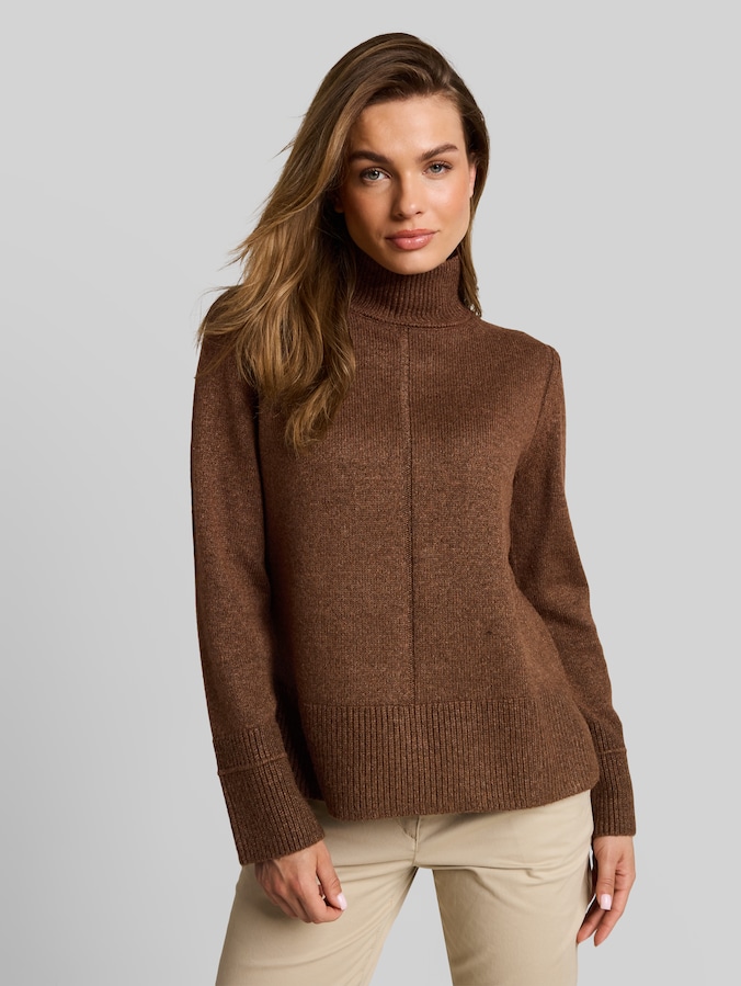 Cosy Strickpullover mit Stehkragen von Women, mid camel melange
