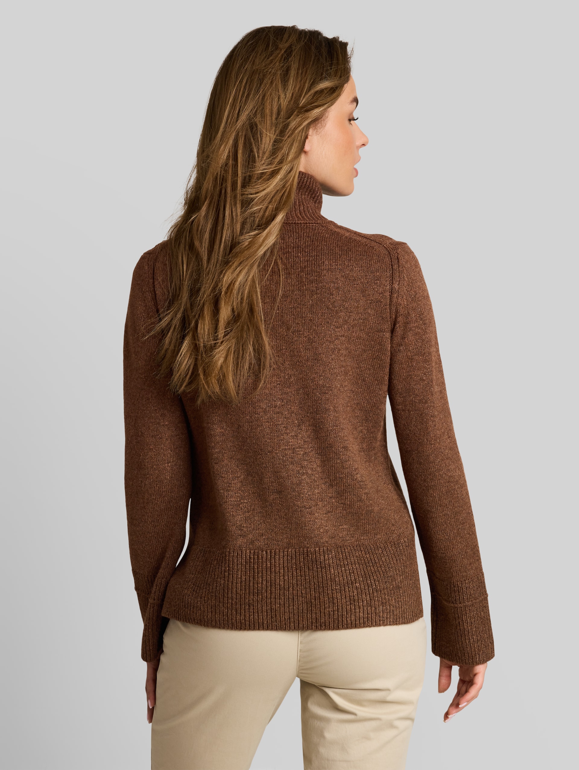Cosy Strickpullover mit Stehkragen - mid camel melange