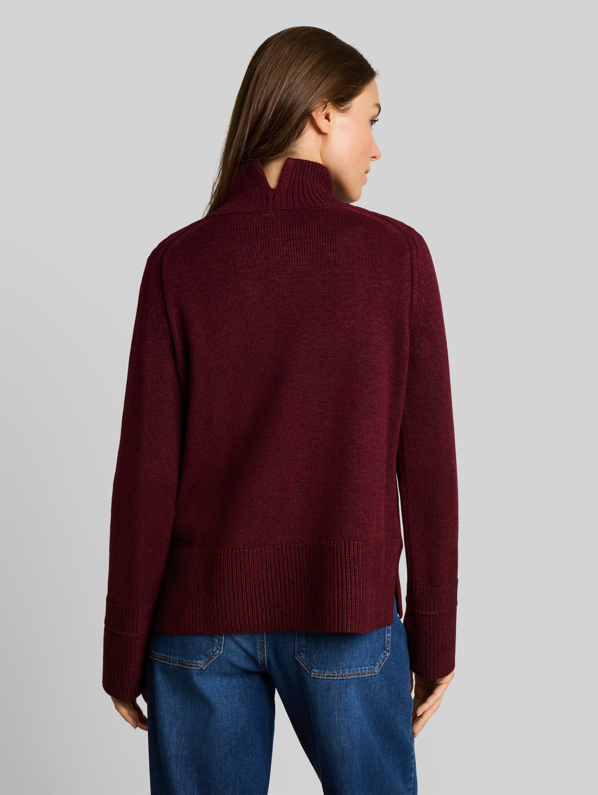 Cosy Strickpullover mit Stehkragen - preppy plum melange