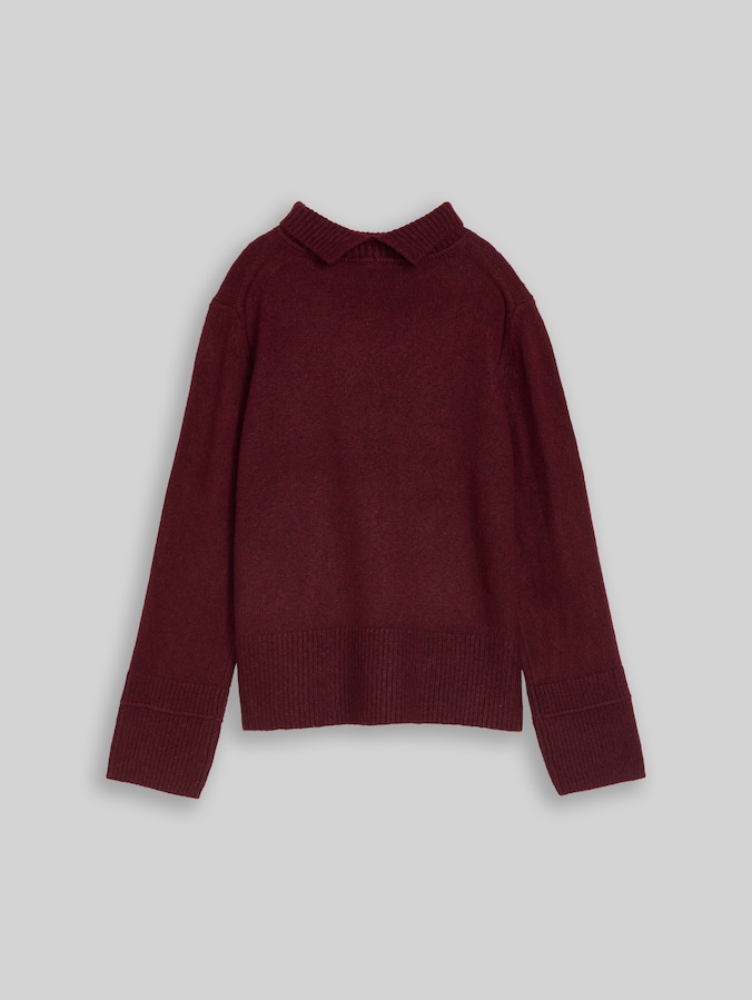 Gezellige gebreide trui met opstaande kraag door Women, preppy plum melange