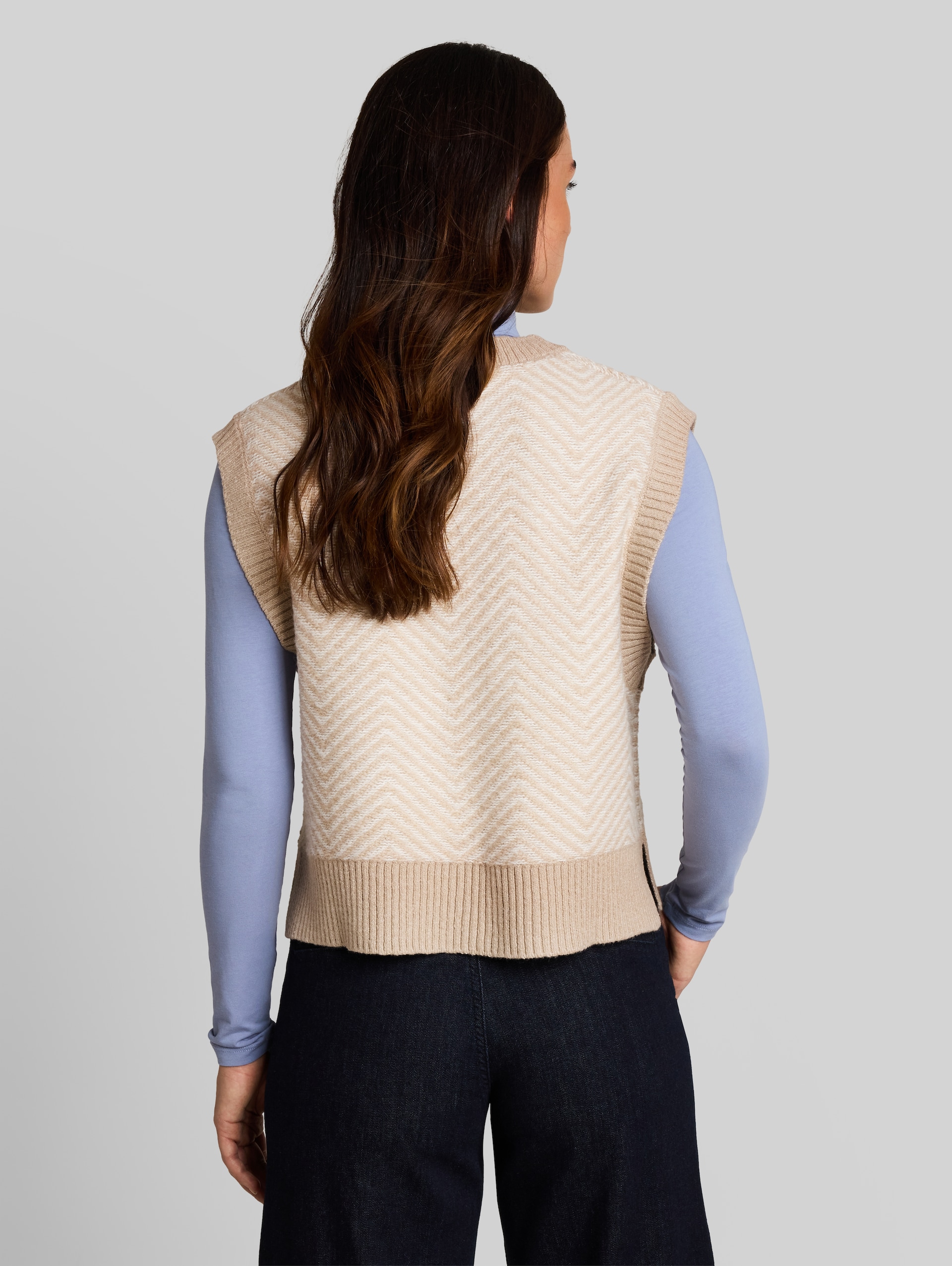 Loose Fit Pullunder - beige melange white zig zag