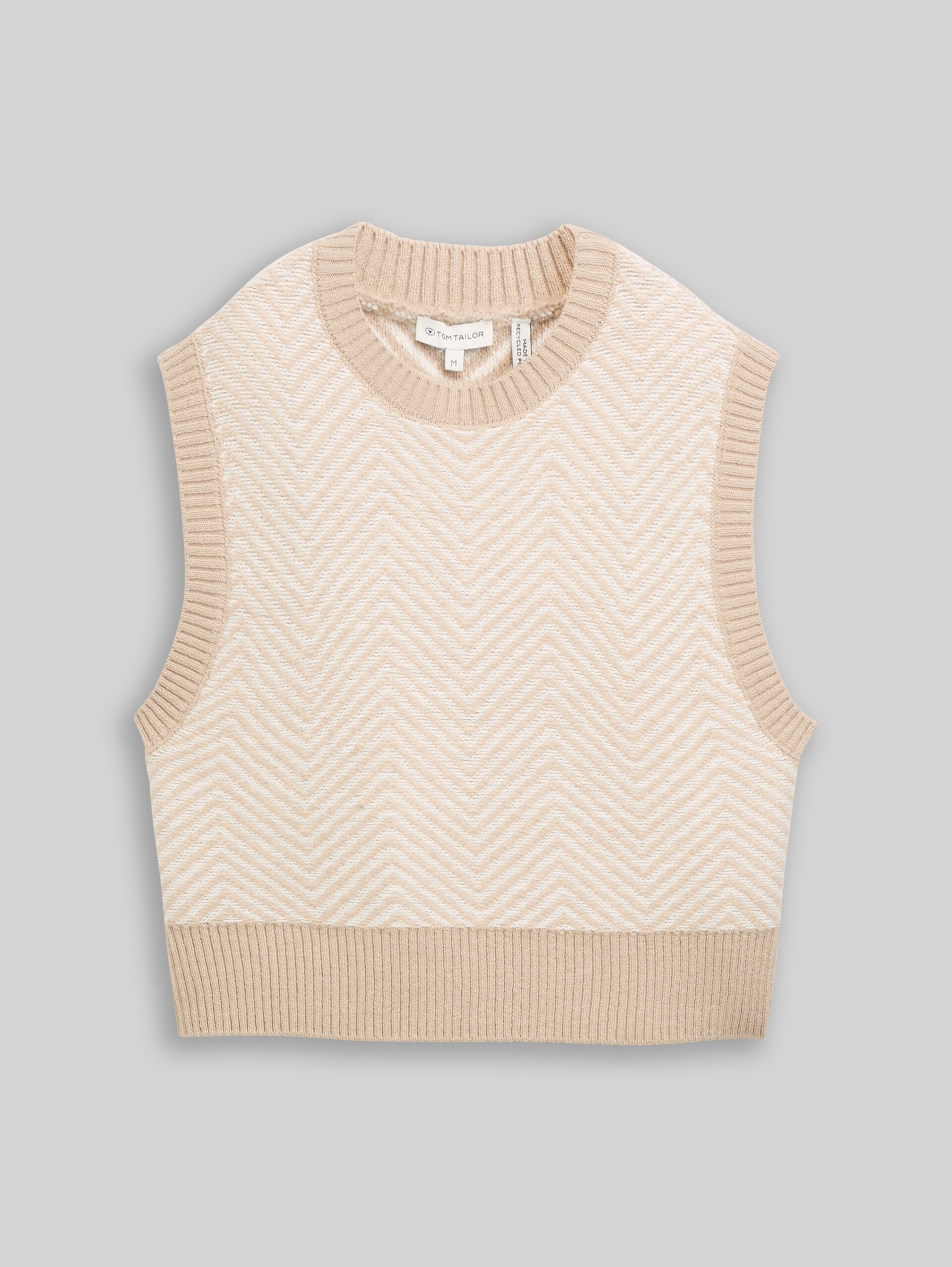 Loose Fit Pullunder - beige melange white zig zag