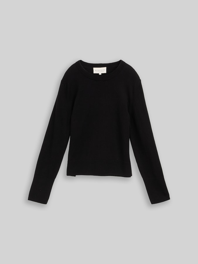 Gebreide trui met kasjmiermix door Women, deep black