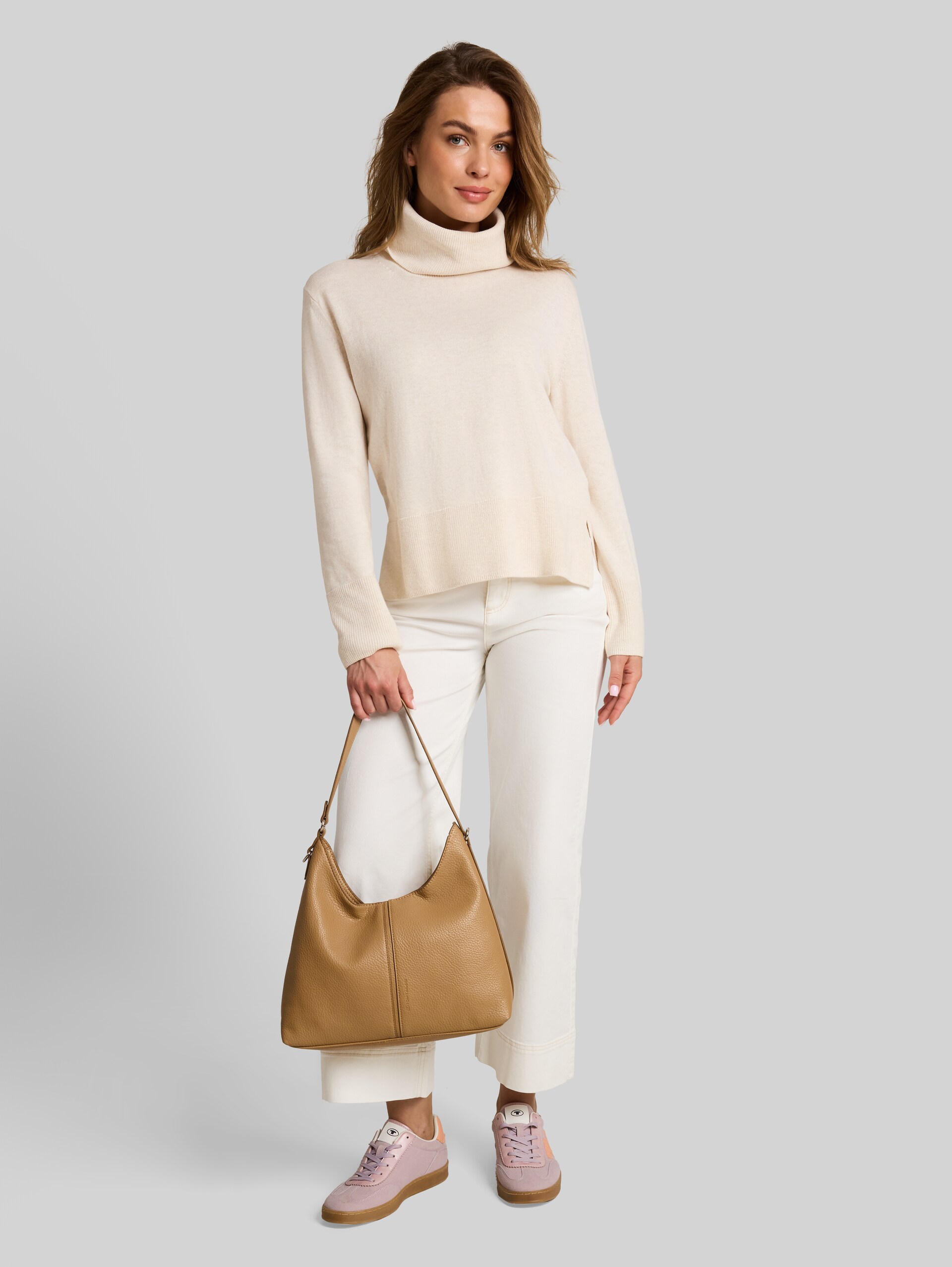 Pull à col roulé avec une touche de cachemire - whisper offwhite melange - Vue de face du modèle