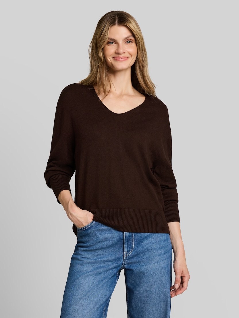Oversize Strickpullover mit Kaschmir-Anteil von Women, java dark brown melange