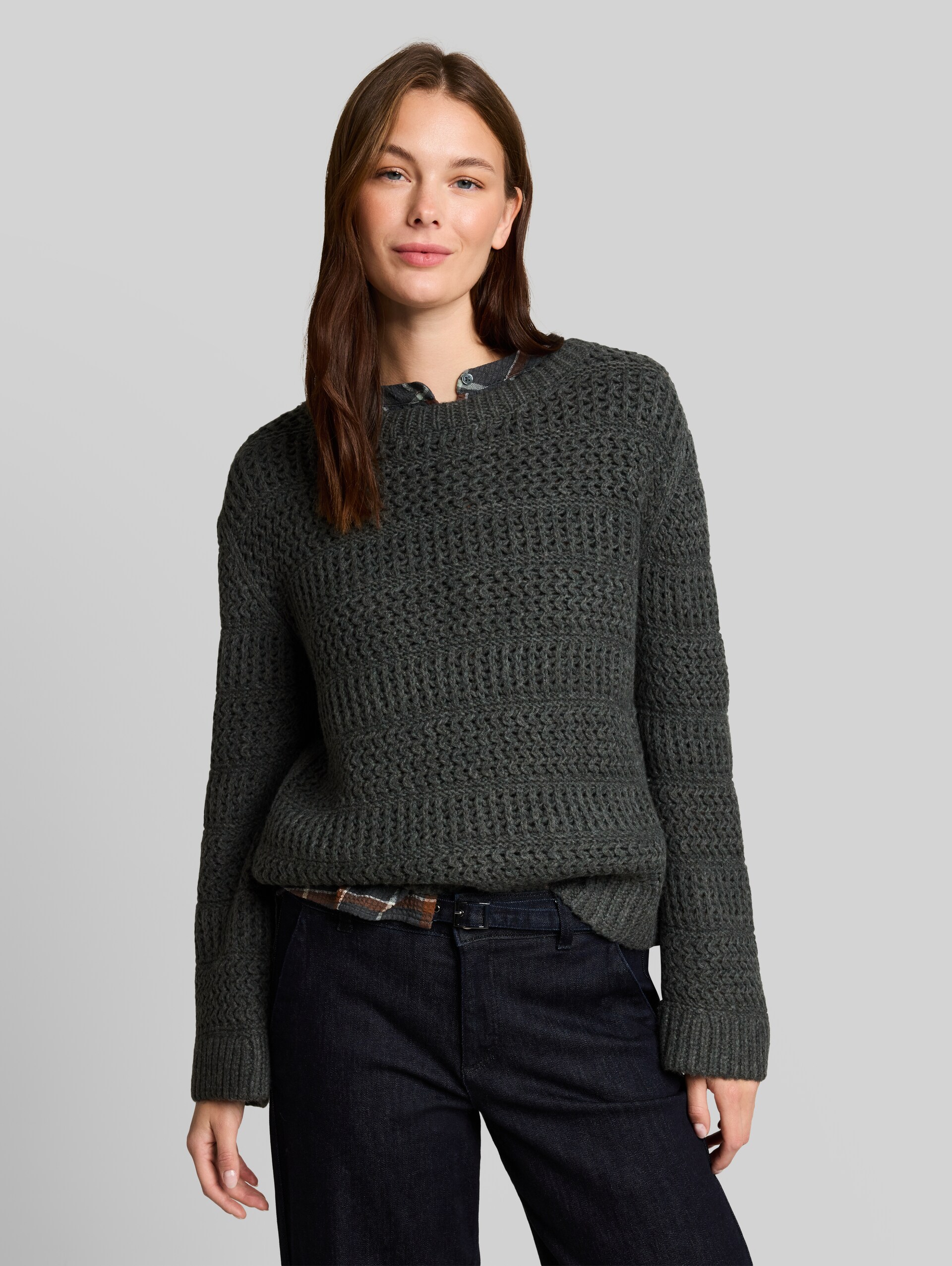 Pull en maille contenant de la laine - dark olive melange - Découpe Vue de face du modèle