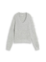 Sélectionné, Pull en maille ample à col en V par Tom Tailor, gris