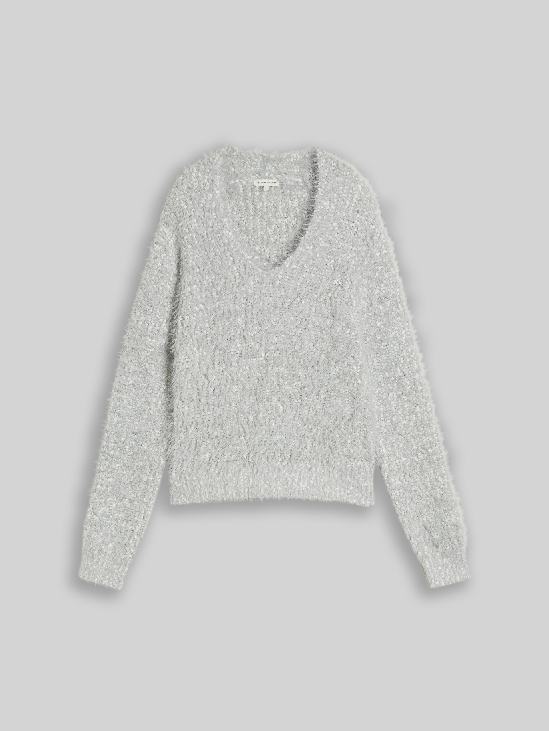 Pull en maille ample à col en V - light grey knit structure