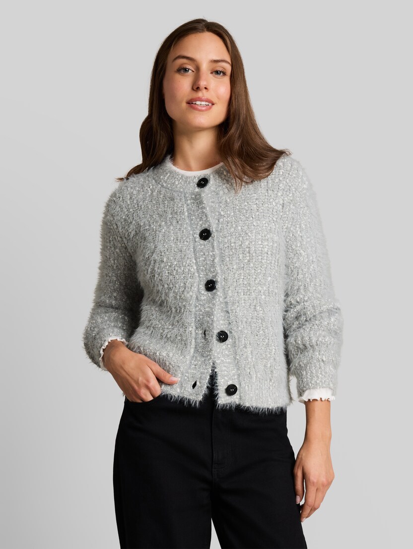 Loose Fit Cardigan aus Federgarn von Women, light grey knit structure