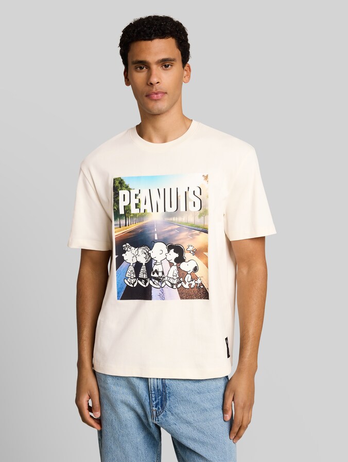 Relaxed Fit T-Shirt mit Snoopy-Print von Denim Male, off white