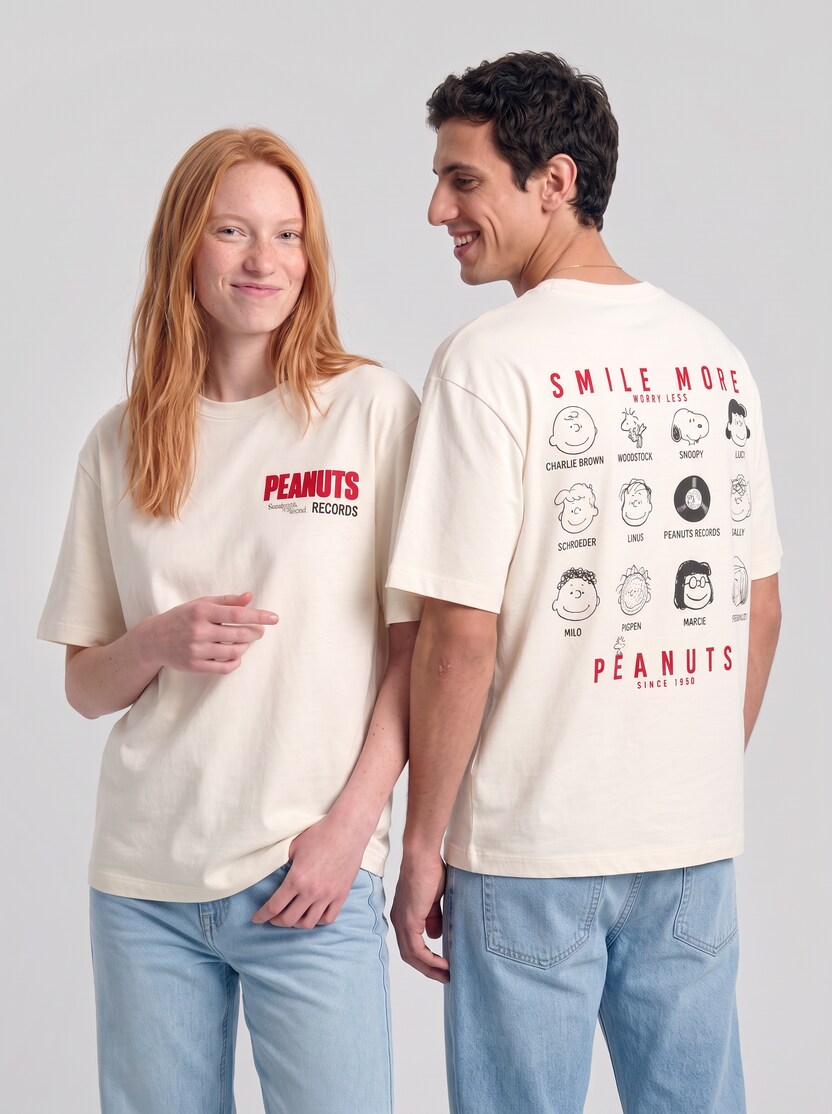 T-shirt met relaxte pasvorm en Snoopy-print door Denim Male, Gardenia White
