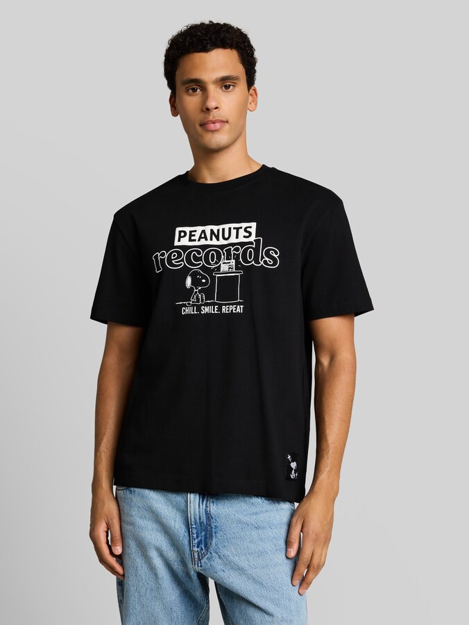 Relaxed Fit T-Shirt mit Snoopy-Print von Denim Male, Black