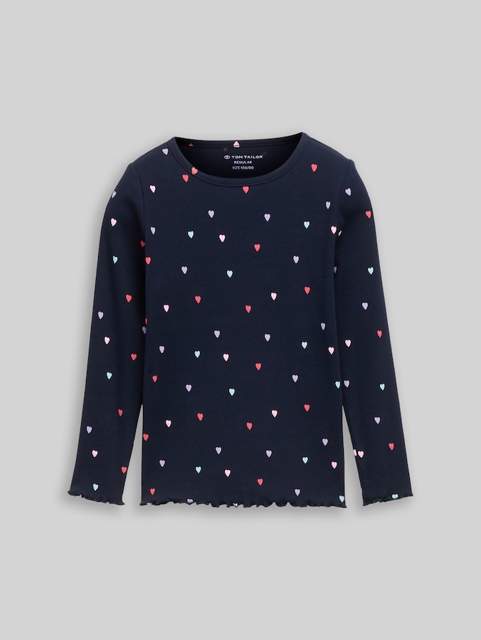 Langarmshirt mit Rippstruktur von Mini Girls, navy colorful heart