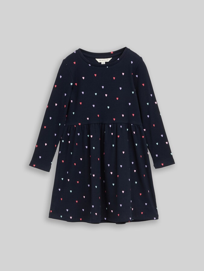 Mini dress with heart print by Mini Girls, navy colorful heart