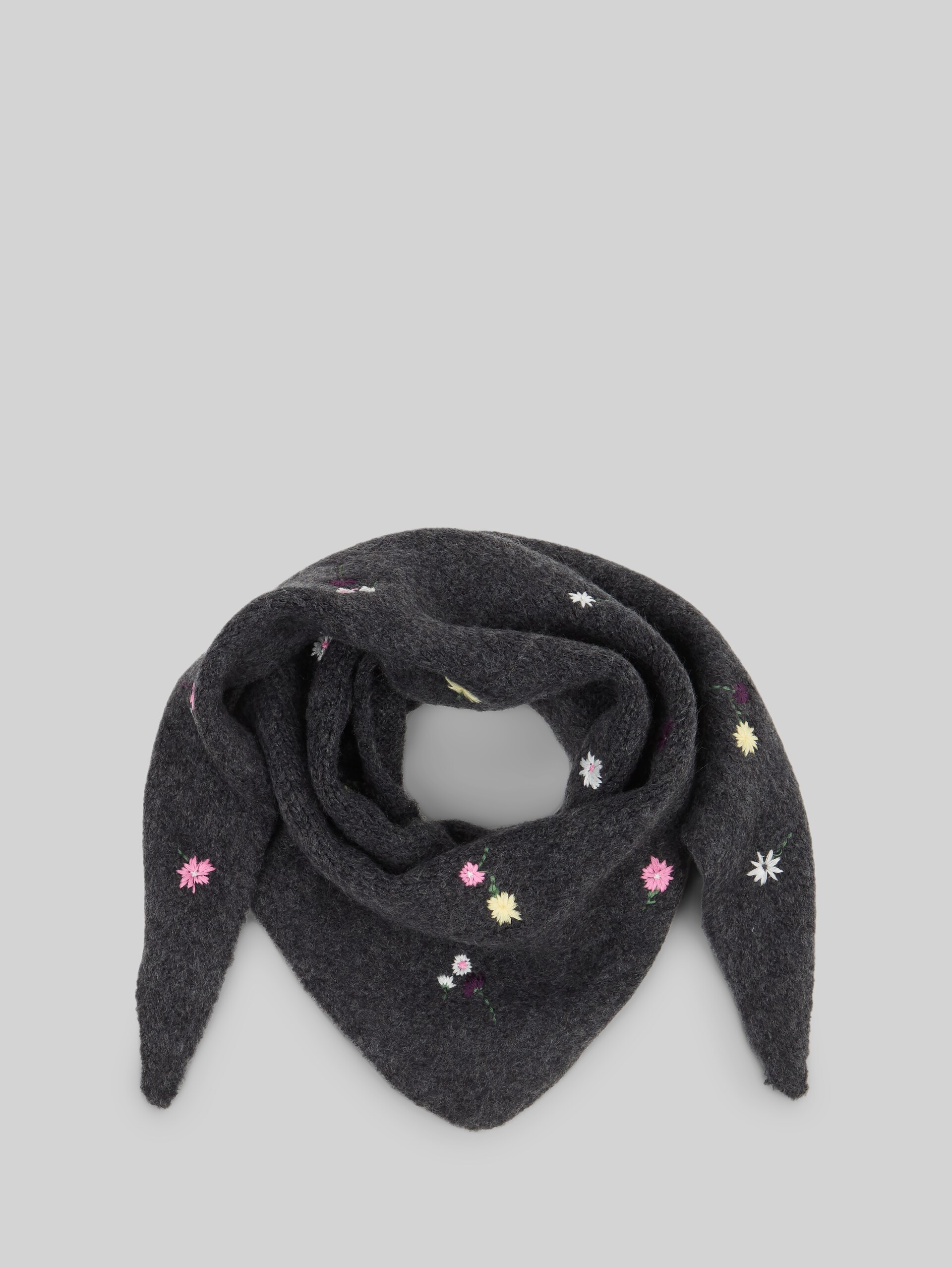 Cosy Schal mit Blumen-Stickerei - dark grey flower embro - Vorder-Produkt-Ansicht