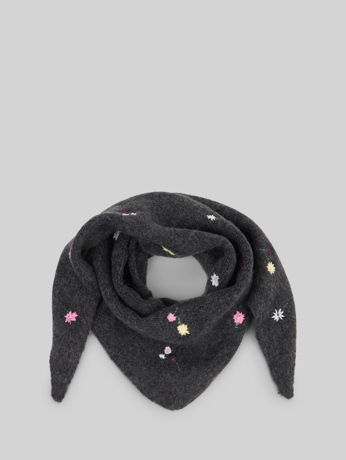 Écharpe douillette avec broderie florale par Denim Female, dark grey flower embro