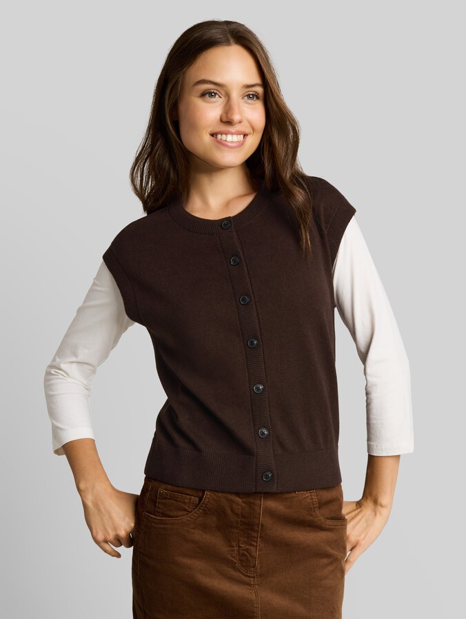 Sleeveless jumper with cashmere blend by Women, java dark brown melange