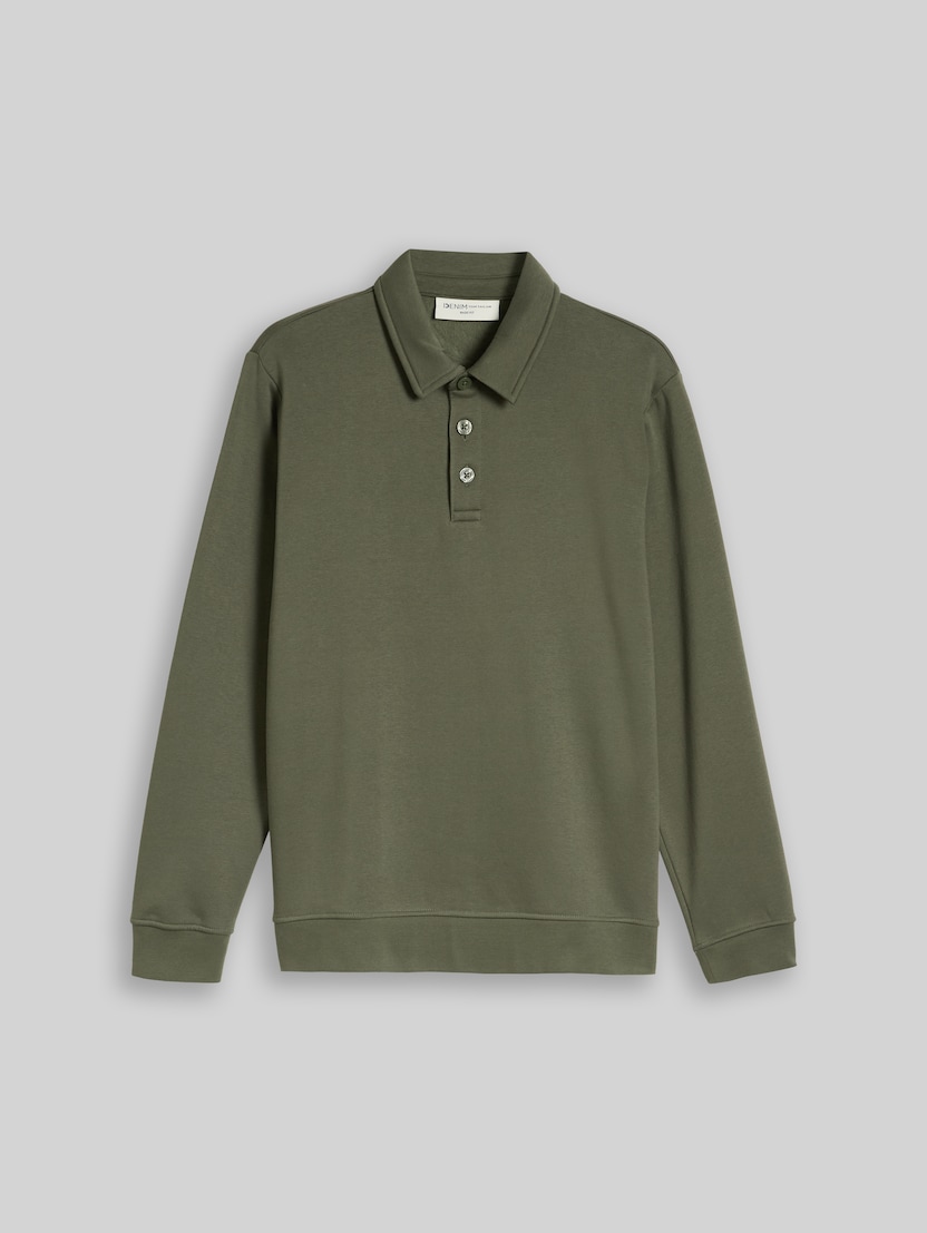 Sweatshirt with a polo collar by Denim Male, urban olive green