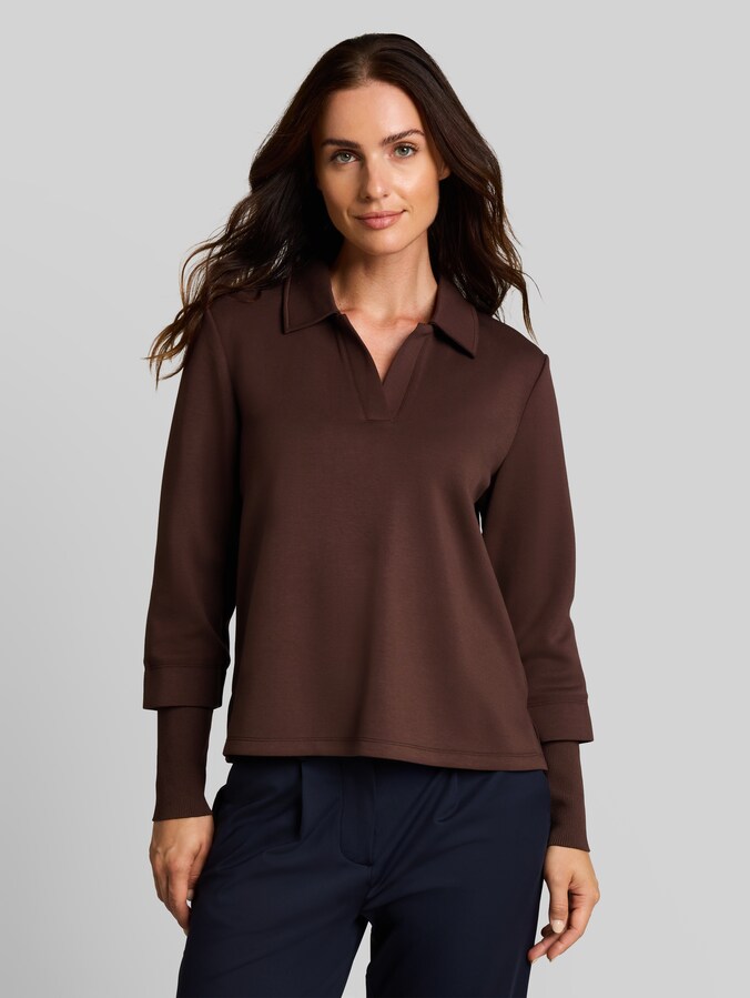Scuba-sweatshirt in 2-in-1-look door Women, java dark brown