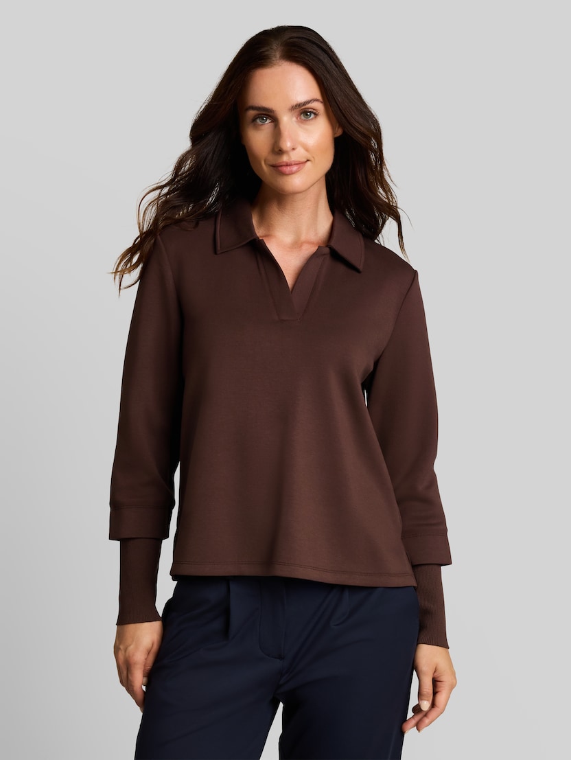 Scuba-sweatshirt in 2-in-1-look door Women, java dark brown