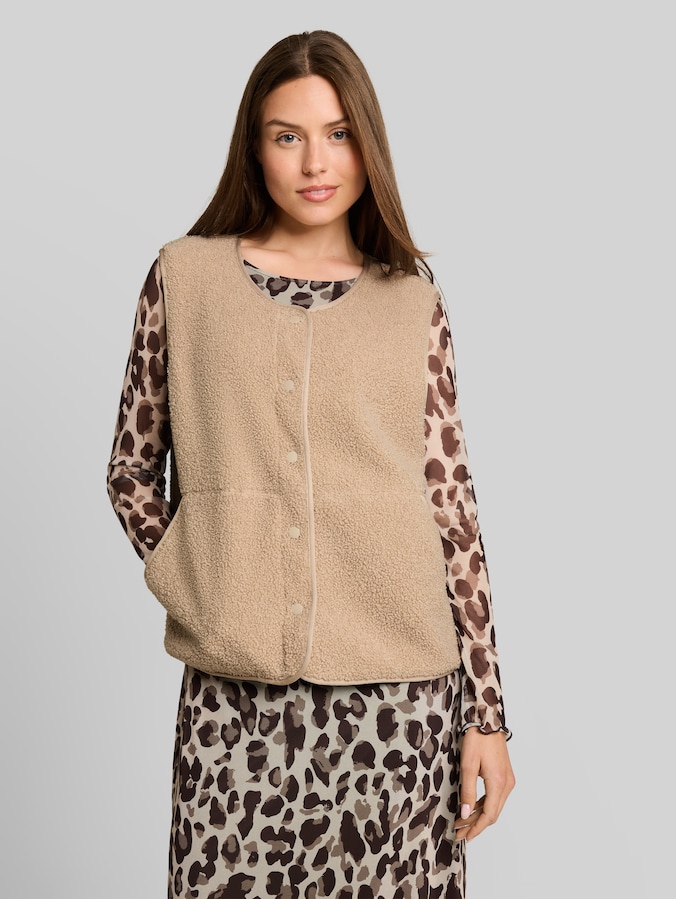 Boxy Fit Teddy Weste mit Taschen von Women, Gravel Beige