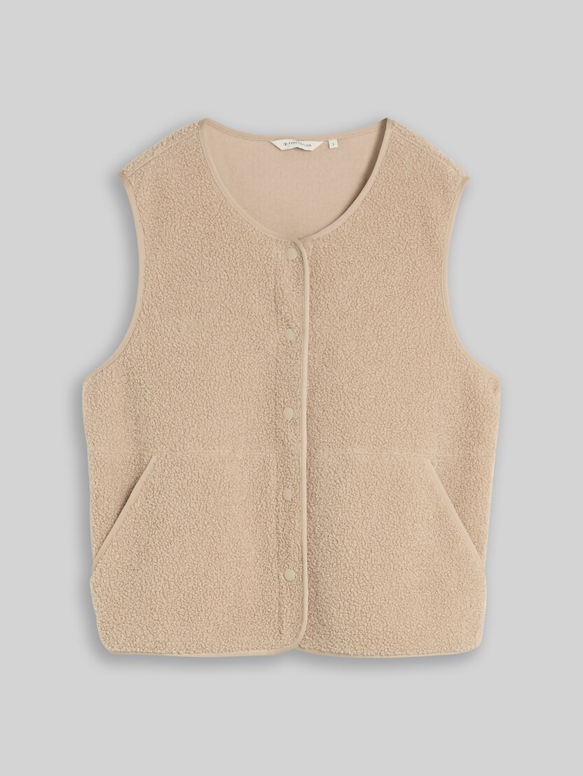 Boxy-fit teddy vest with pockets by Women, Gravel Beige