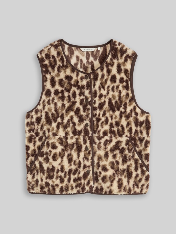 Boxy Fit Teddy Weste mit Taschen von Women, beige java brown leo print