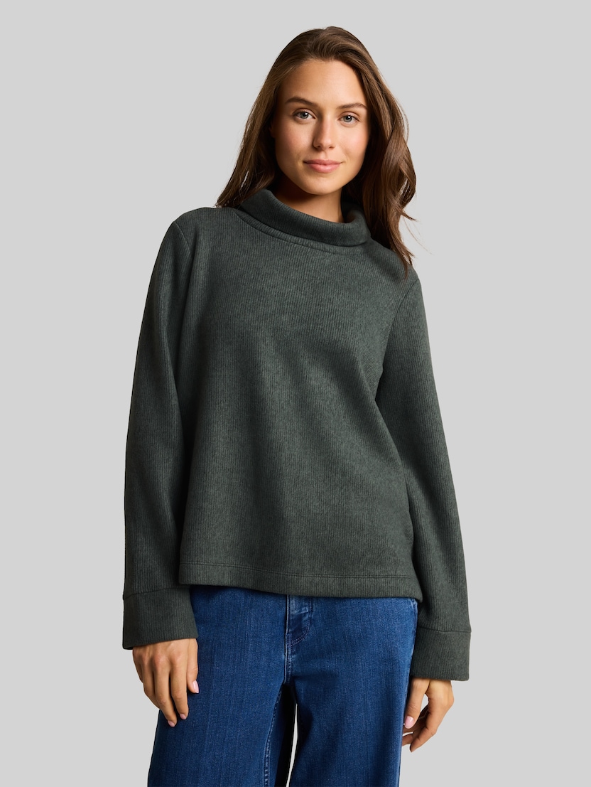 Gezellig sweatshirt met decoratieve knoopsluiting door Women, dark olive melange