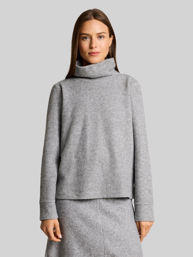 Cosy Sweatshirt mit Deko-Knopfleiste von Women, soft grey melange