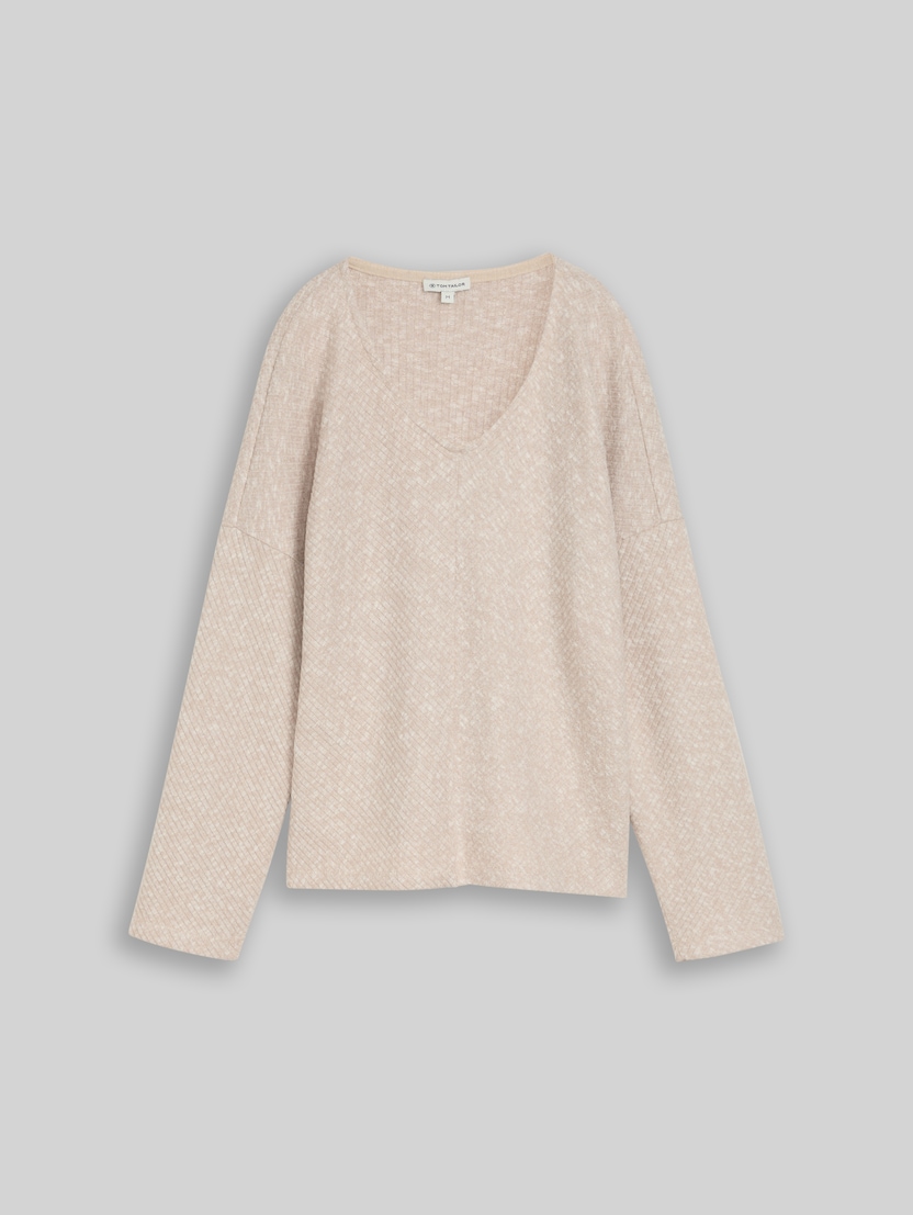 Cosy Sweatshirt mit V-Ausschnitt von Women, gravel beige melange