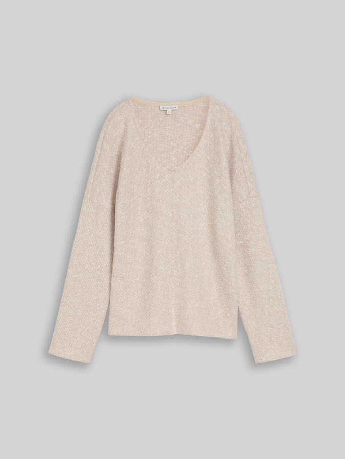 Cosy Sweatshirt mit V-Ausschnitt von Women, gravel beige melange