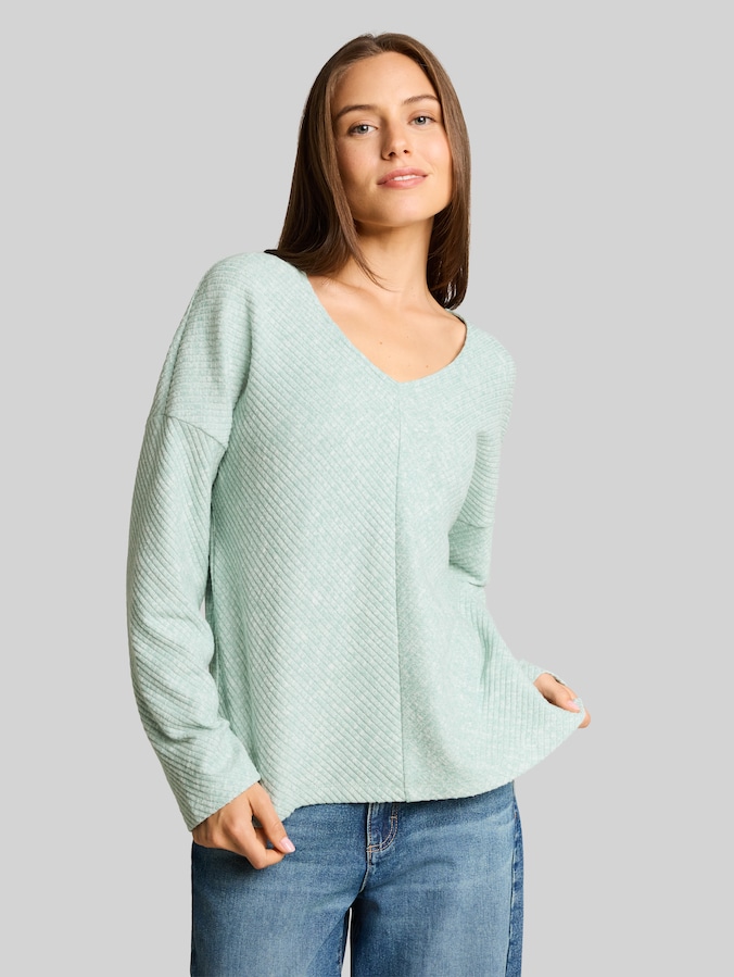Cosy Sweatshirt mit V-Ausschnitt von Women, dusty light green melange