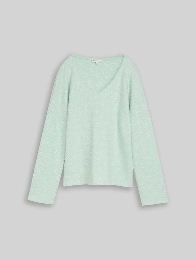 Sweat-shirt confortable à col en V par Women, dusty light green melange