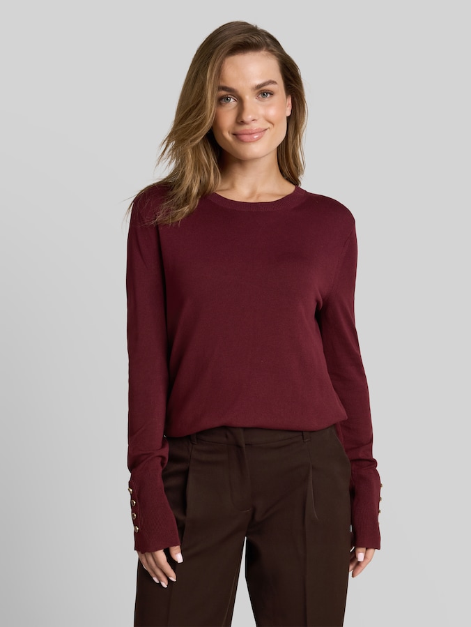 Strickpullover mit Knopf-Details von Women, Preppy Plum