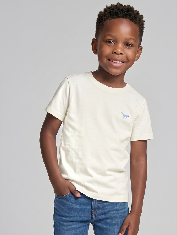 Printed cotton T-shirt by Mini Boys, Wool White