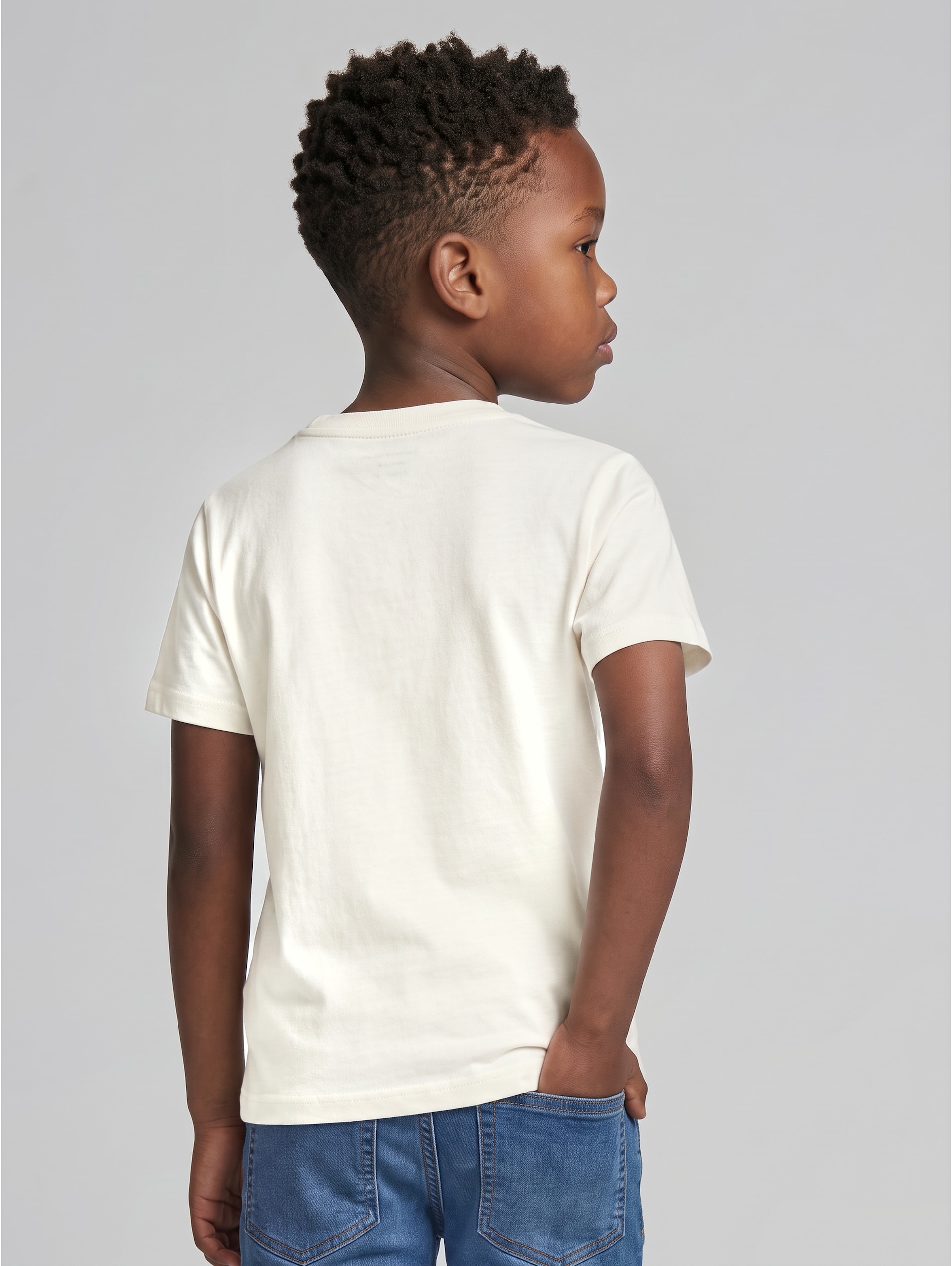 T-shirt met print van katoen - Wool White - Neklijn model-achteraanzicht