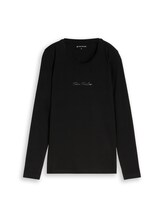 Geselecteerd, Slim fit T-shirt met lange mouwen en logoprint door Tom Tailor, zwart