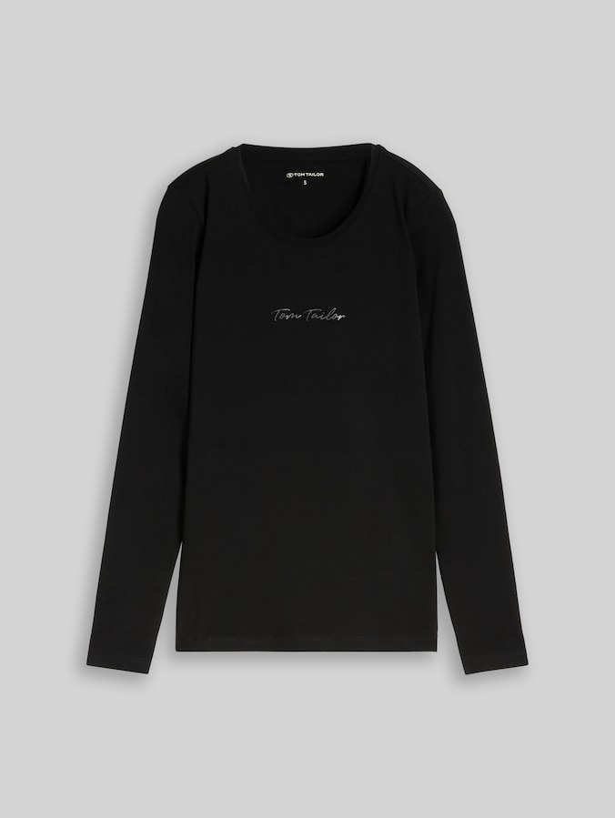 Slim fit T-shirt met lange mouwen en logoprint door Women, deep black