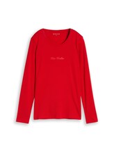 Niet geselecteerd, Slim fit T-shirt met lange mouwen en logoprint door Tom Tailor, rood