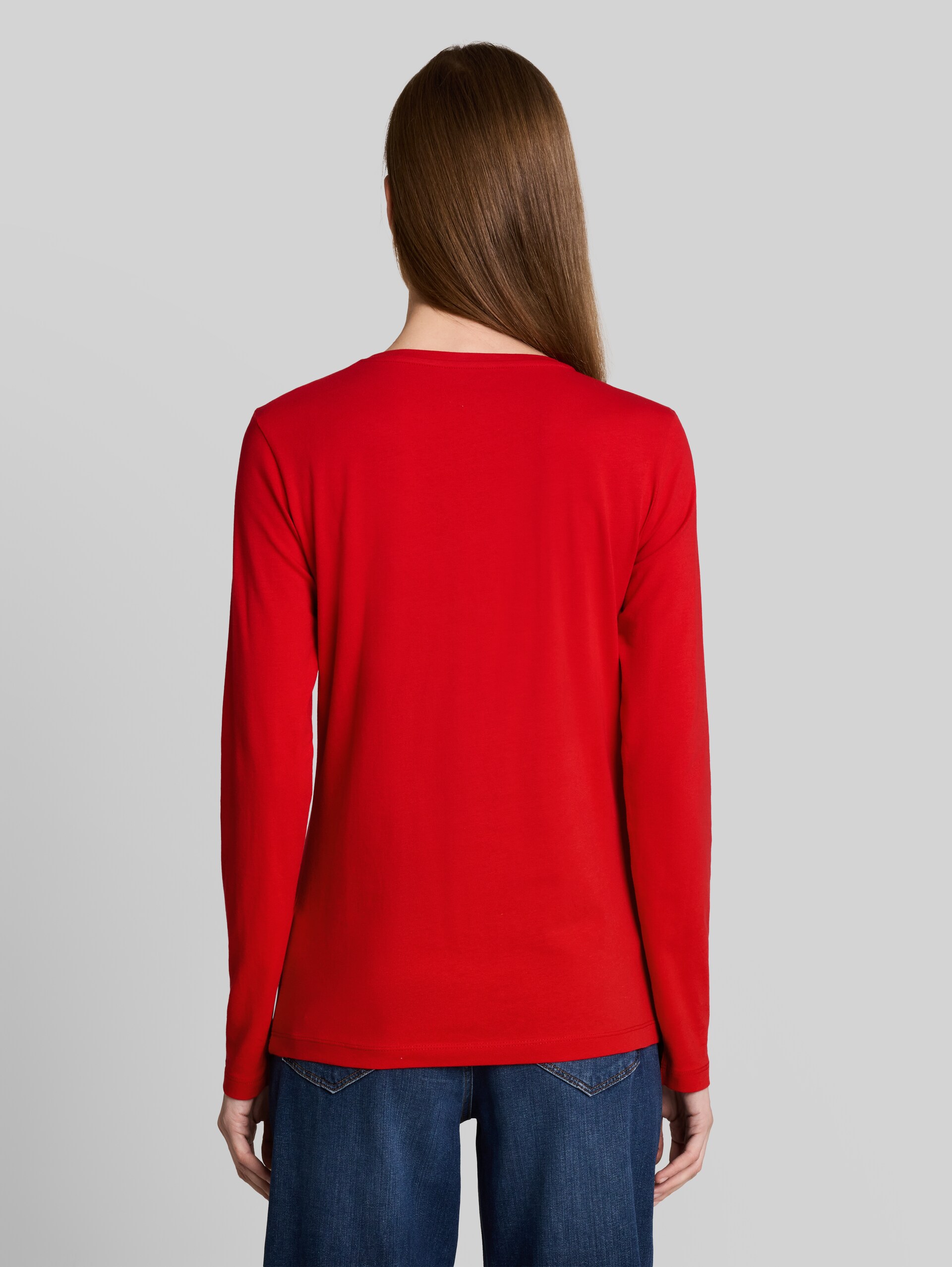 Slim fit T-shirt met lange mouwen en logoprint - soft scarlet red - Neklijn model-achteraanzicht