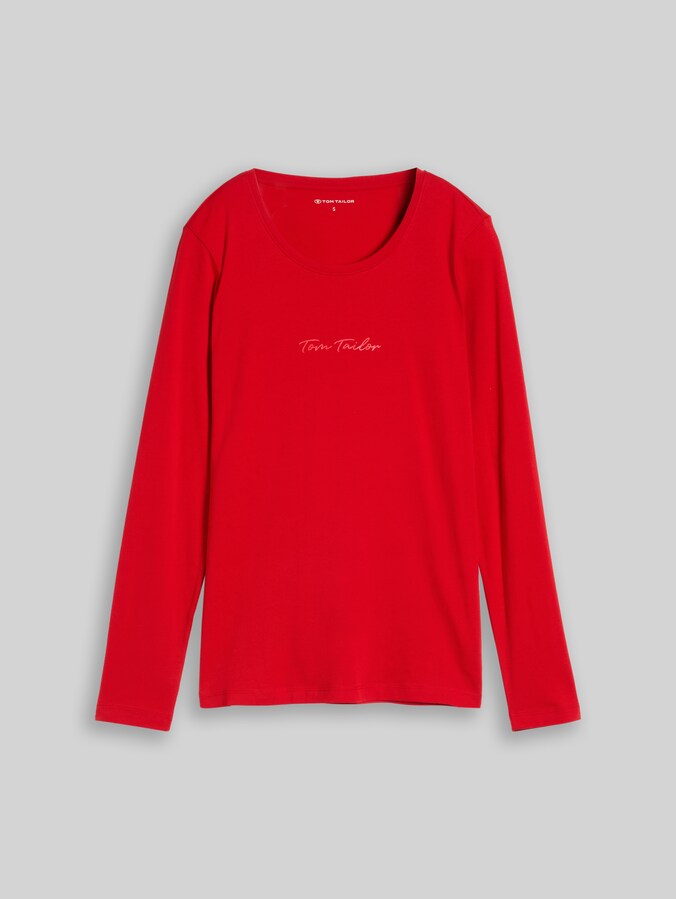 T-shirt à manches longues coupe slim avec logo imprimé par Women, soft scarlet red