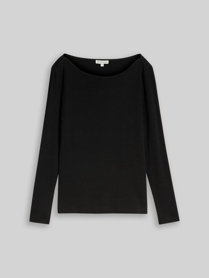 T-shirt à manches longues coupe slim avec encolure bateau par Women, deep black