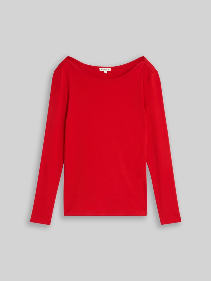 Slim Fit Langarmshirt mit U-Boot-Ausschnitt von Women, soft scarlet red