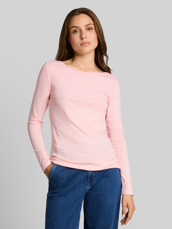 Slim fit shirt met lange mouwen en boothals door Women, light pastel pink