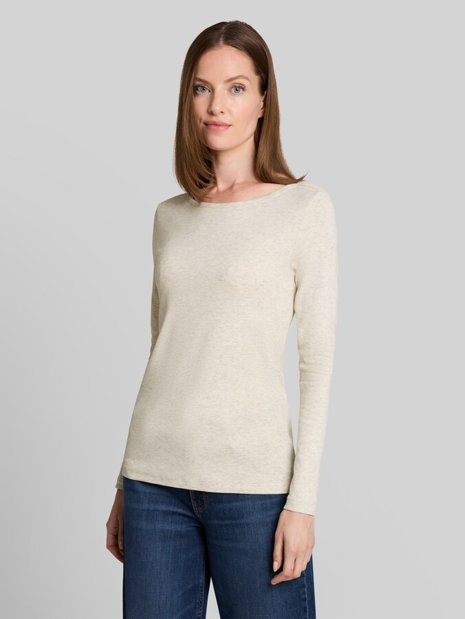 Slim fit shirt met lange mouwen en boothals door Women, whisper offwhite melange