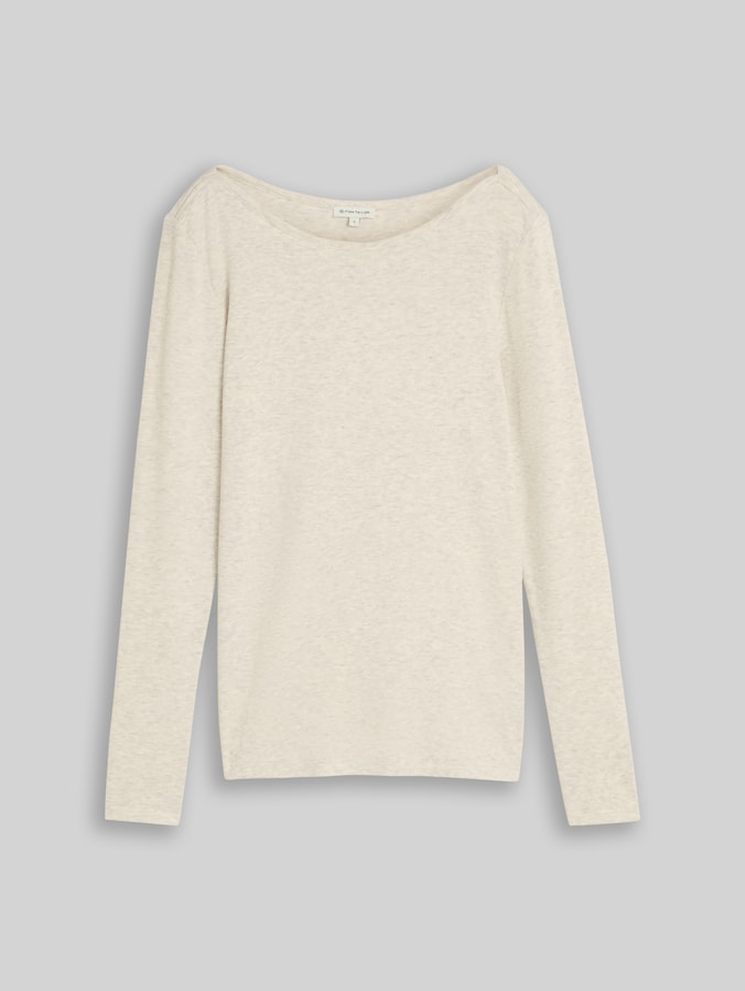 Slim Fit Langarmshirt mit U-Boot-Ausschnitt von Women, whisper offwhite melange
