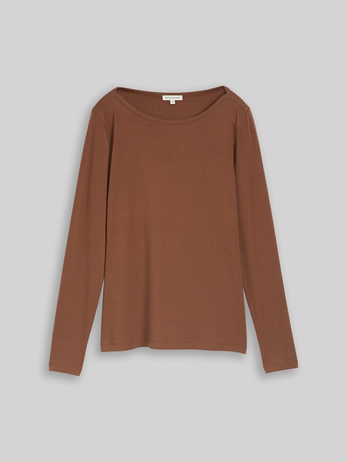T-shirt à manches longues coupe slim avec encolure bateau par Women, camel