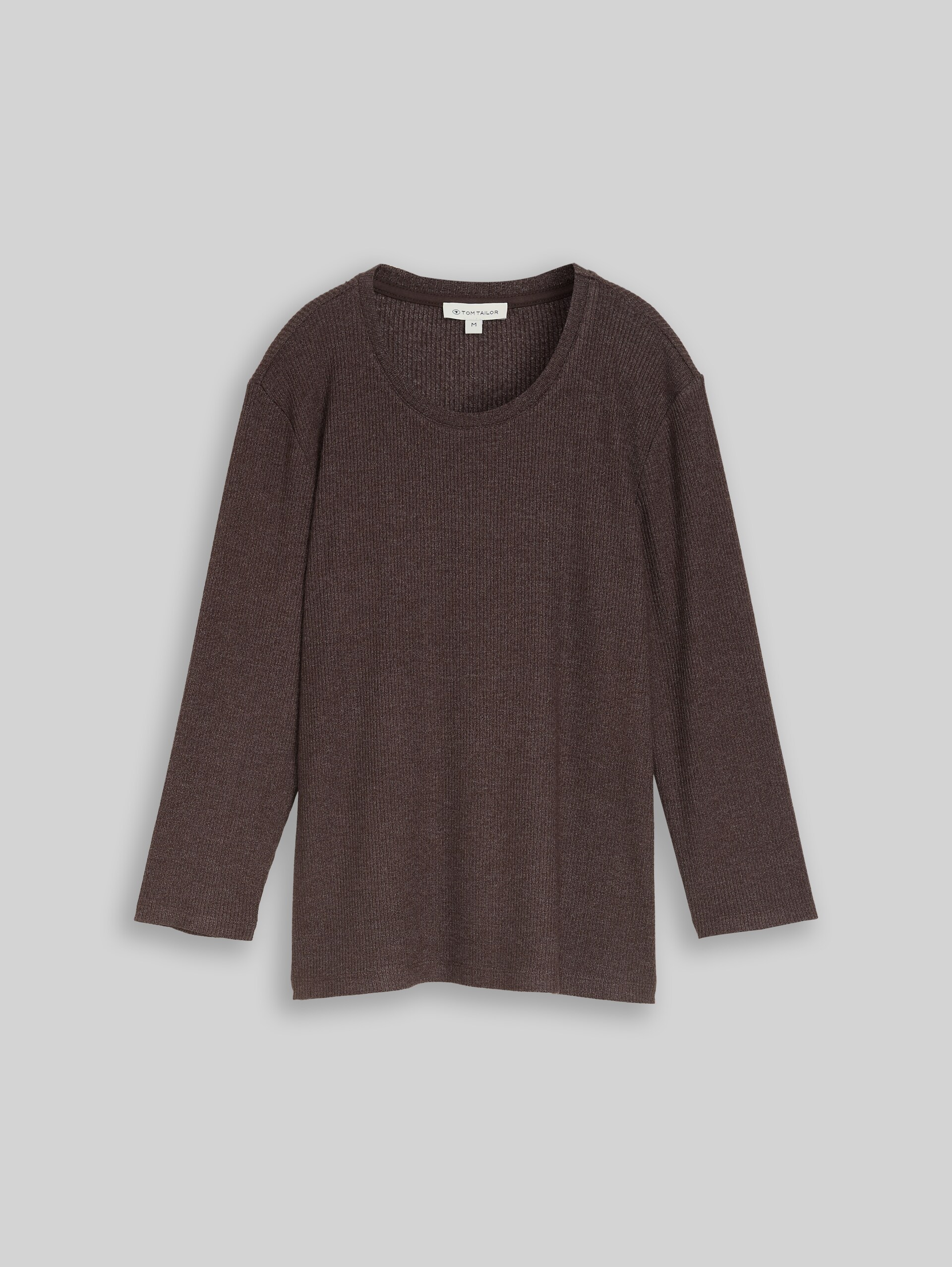 Oversize Langarmshirt mit Rippstruktur - java dark brown melange - Vorder-Produkt-Ansicht
