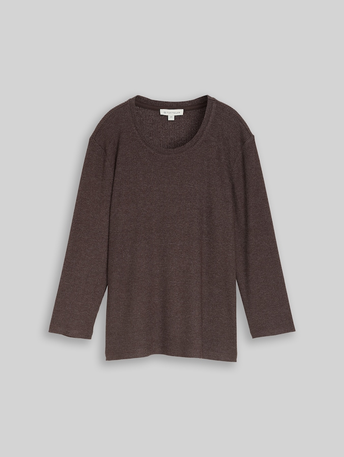 T-shirt oversize à manches longues et texture côtelée par Women, java dark brown melange