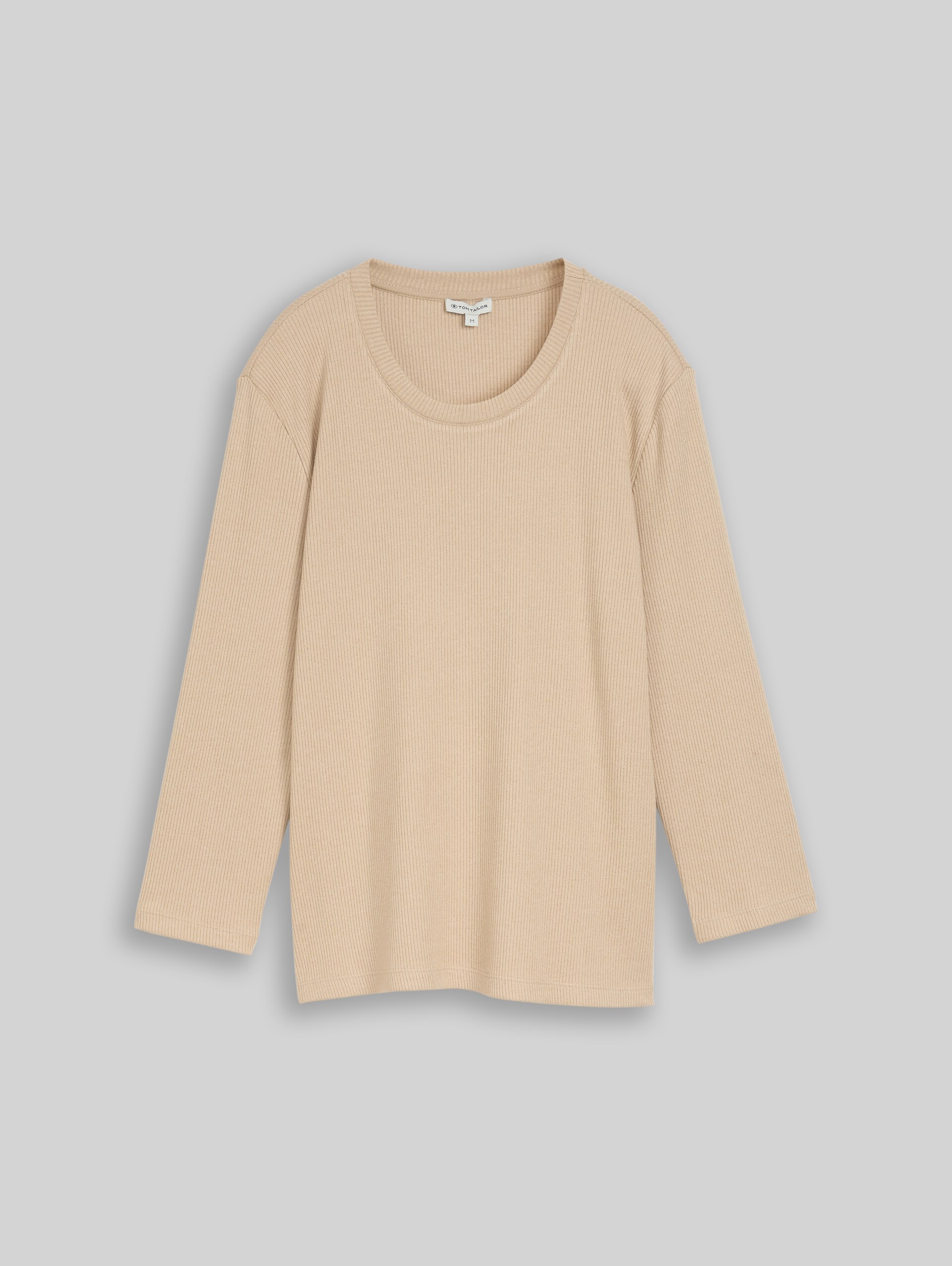 Oversize Langarmshirt mit Rippstruktur - gravel beige melange - Vorder-Produkt-Ansicht